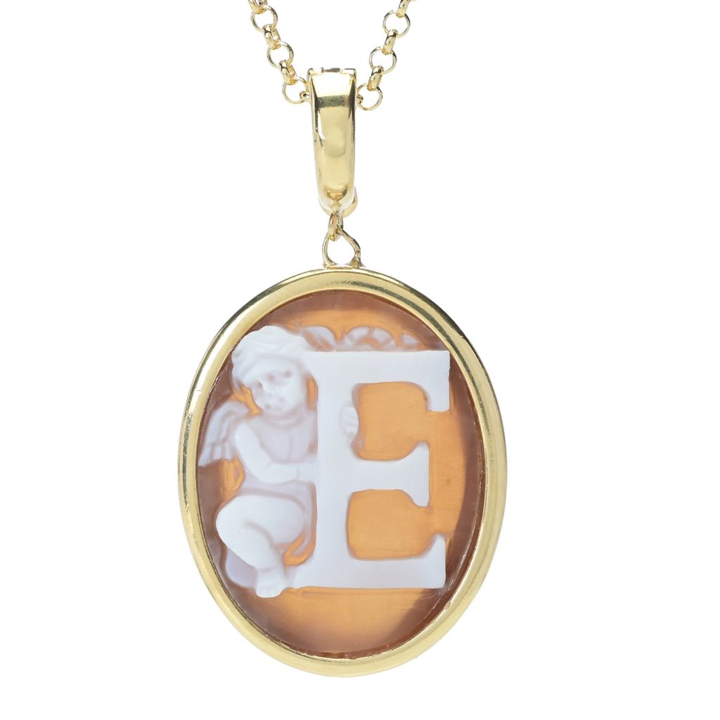 Cameo Italiano 18K Gold Plated "Romantica" Angel Choice of Initial Pendant w/ Chain