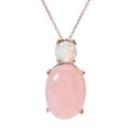 Rose Gold Plated 18x13mm Oval Pink Chalcedony & Ethiopian Opal Pendant w/ Chain