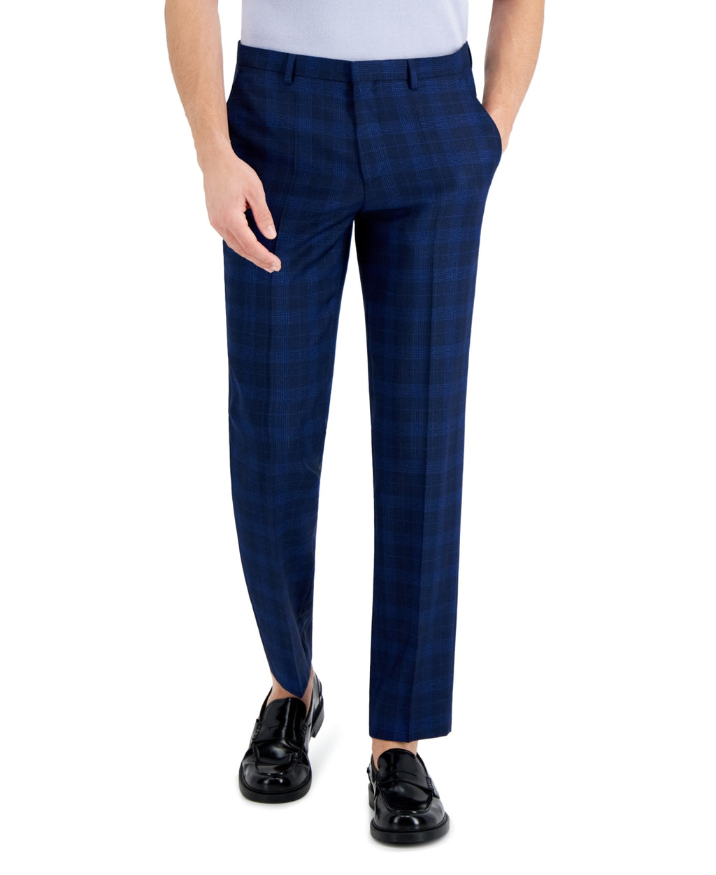 Hugo Boss Mens Modern Fit Blue Check Suit Pants