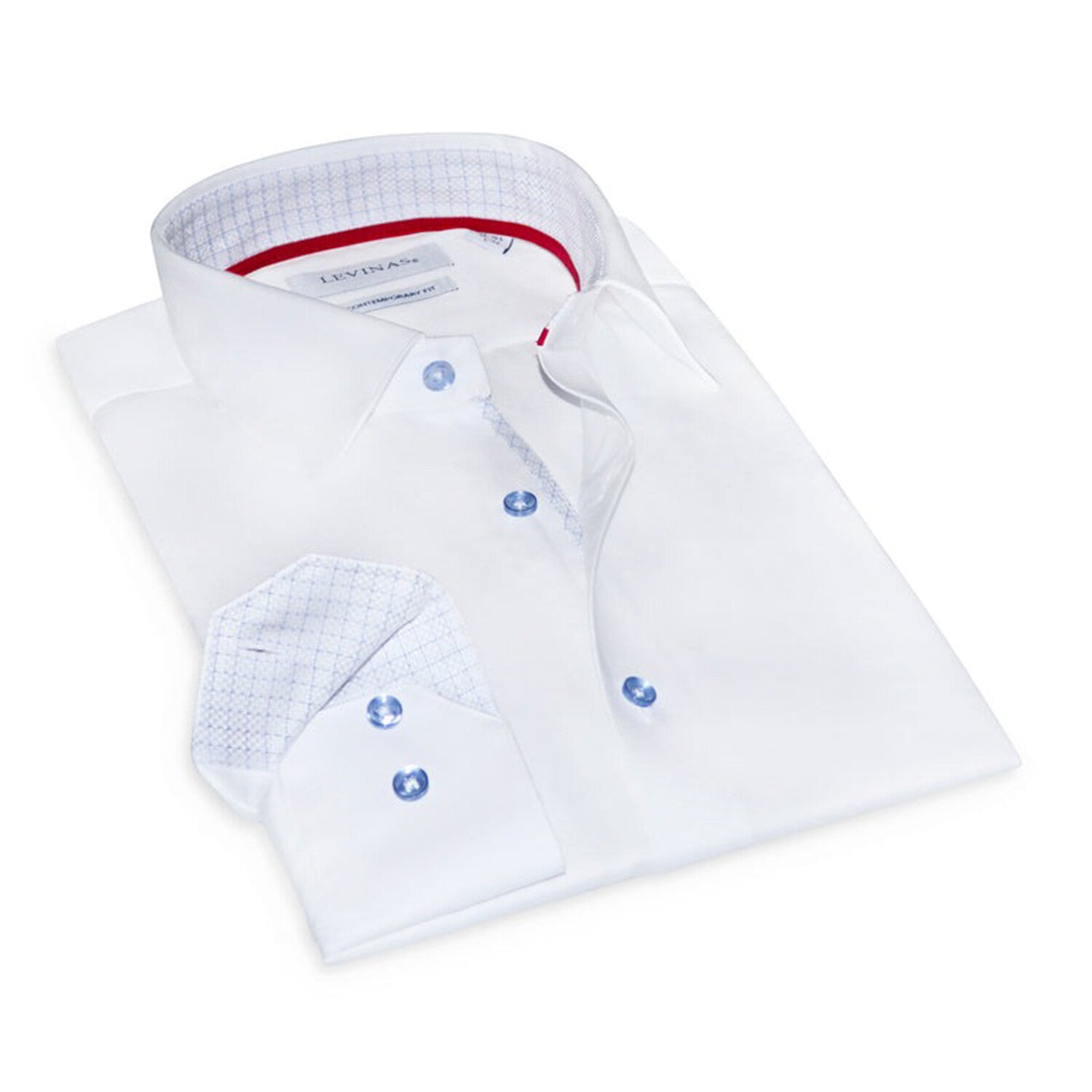 Contrast Collar & Cuff Button Up // White + Check Blue Trim