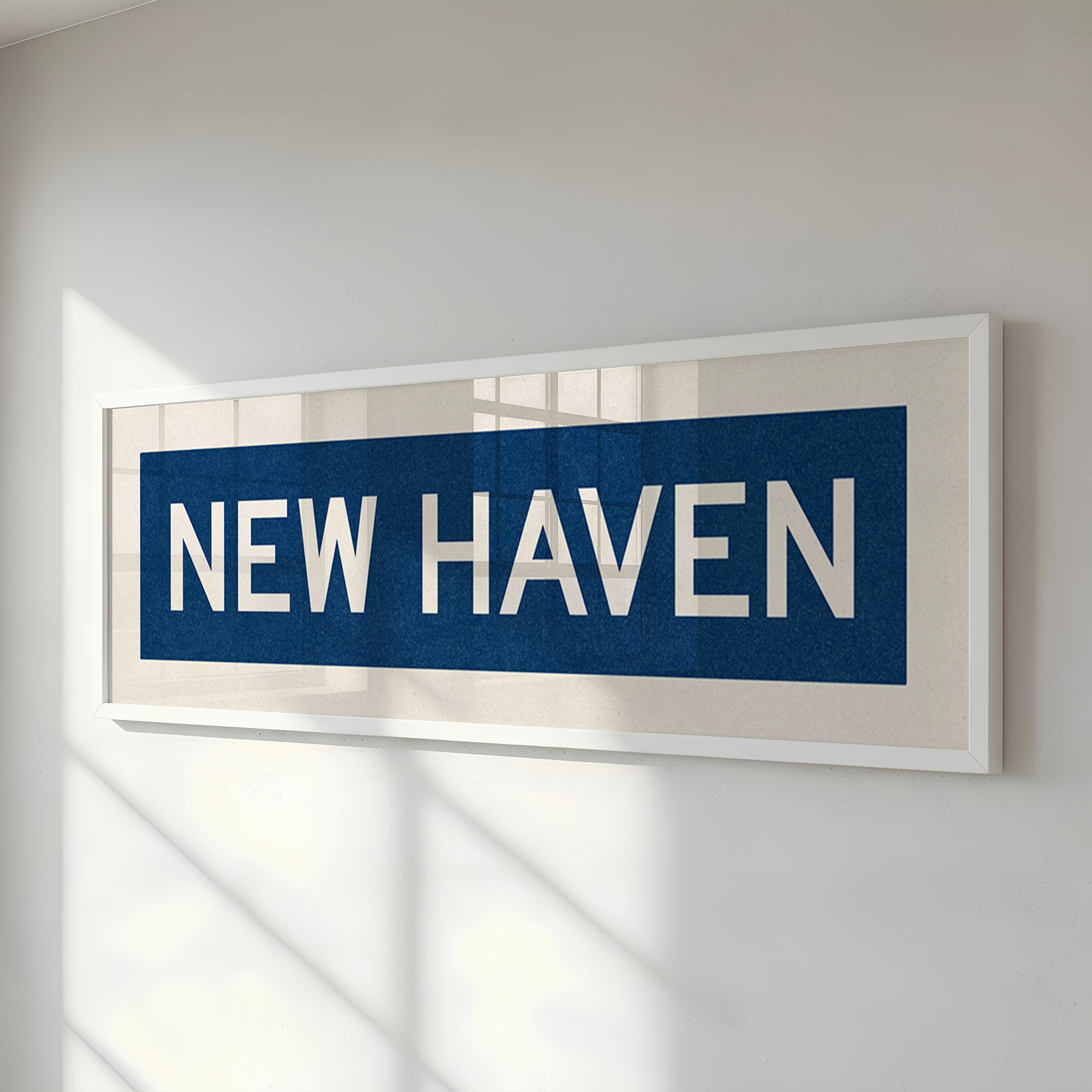 Framed New Haven Blue and White Bus Scroll