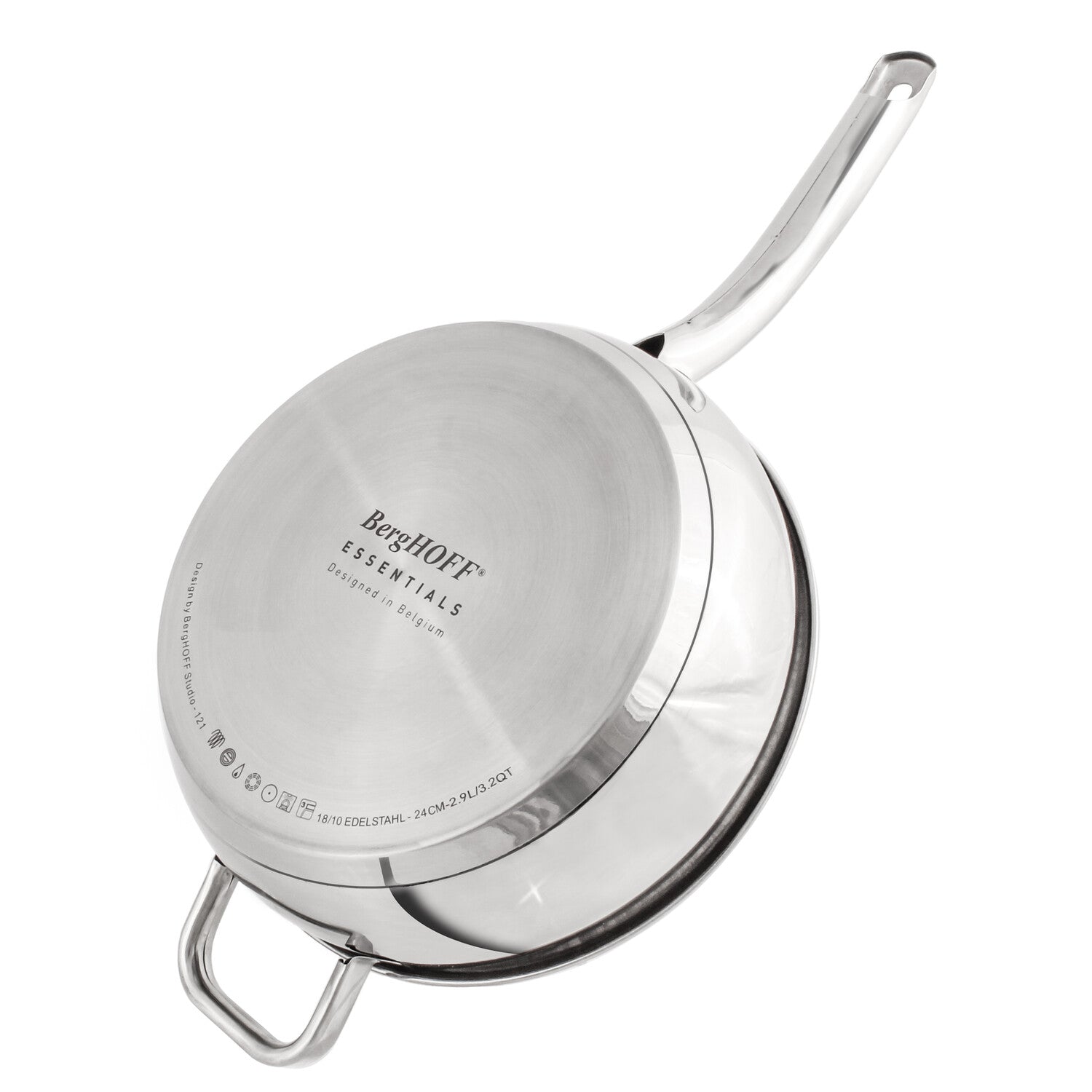 BergHOFF Belly Shape 18/10 Stainless Steel 9.5" Deep Skillet with Glass Lid, 3.2qt