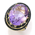 18K Gold Plated Choice of 20x15mm Oval Gemstone & Black Spinel Statement Ring