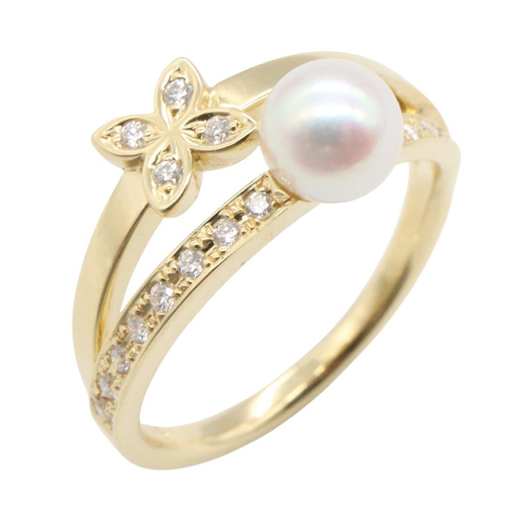 Mikimoto Pearl Diamond Ring · 18K Yellow Gold