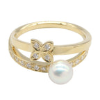 Mikimoto Pearl Diamond Ring · 18K Yellow Gold