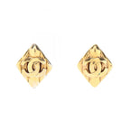 CHANEL Matelassé Rhombus Earrings · Gold Plated