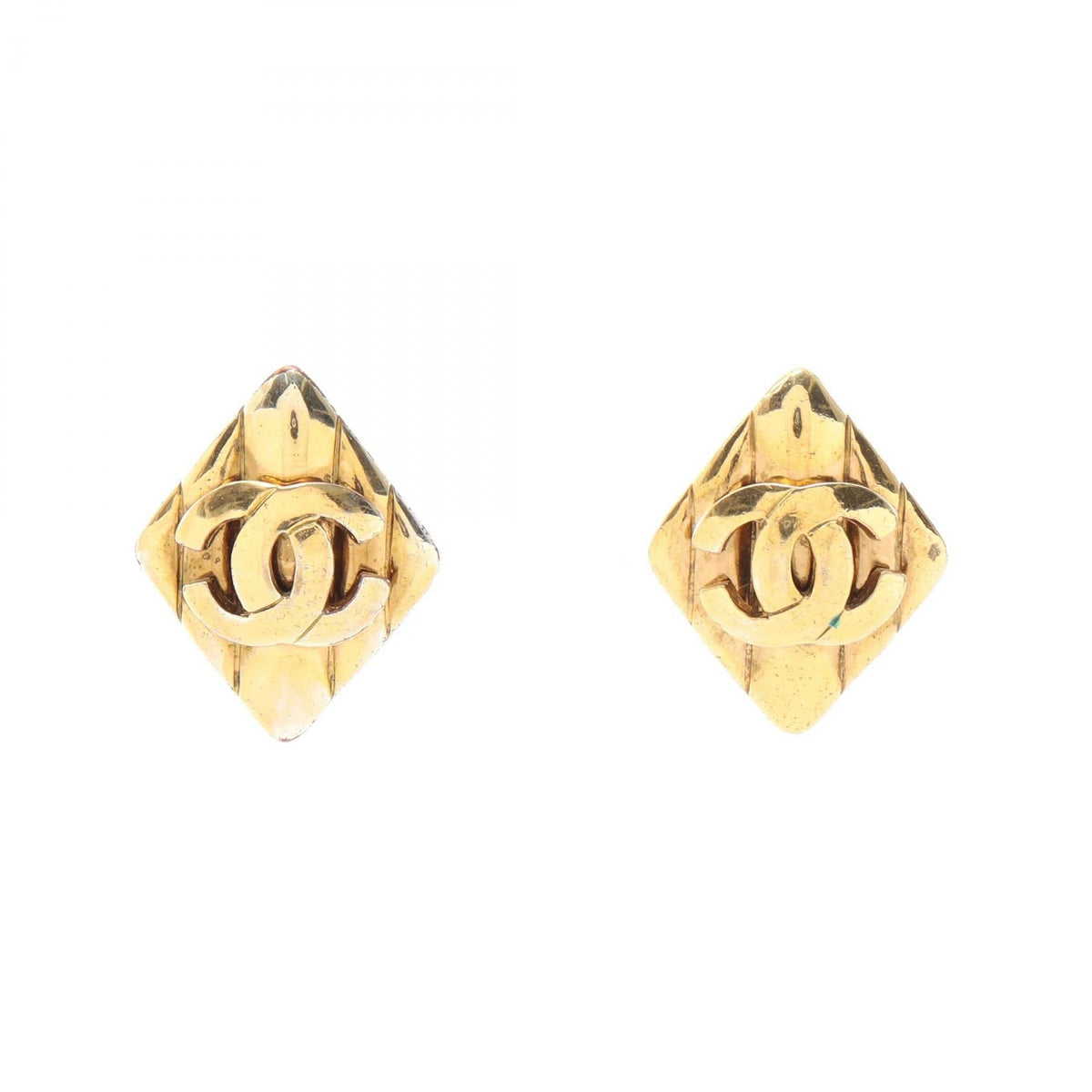 CHANEL Matelassé Rhombus Earrings · Gold Plated