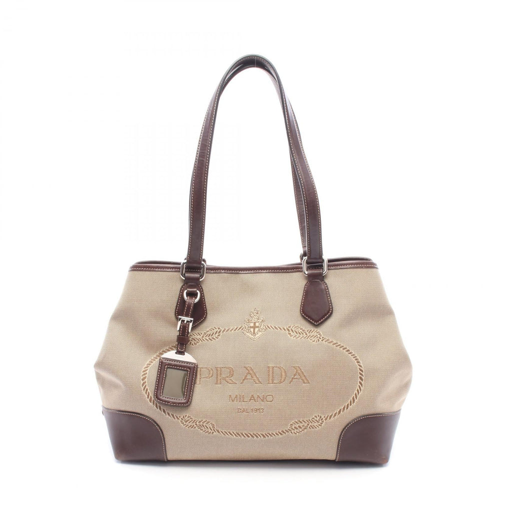 Prada Logo Jacquard Tote · Canvas Leather