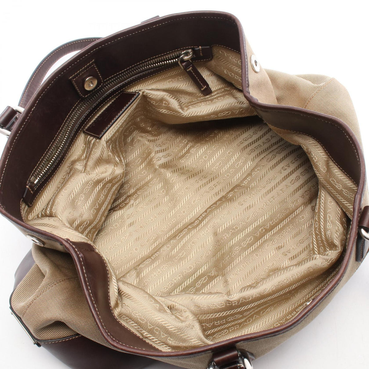 Prada Logo Jacquard Tote · Canvas Leather