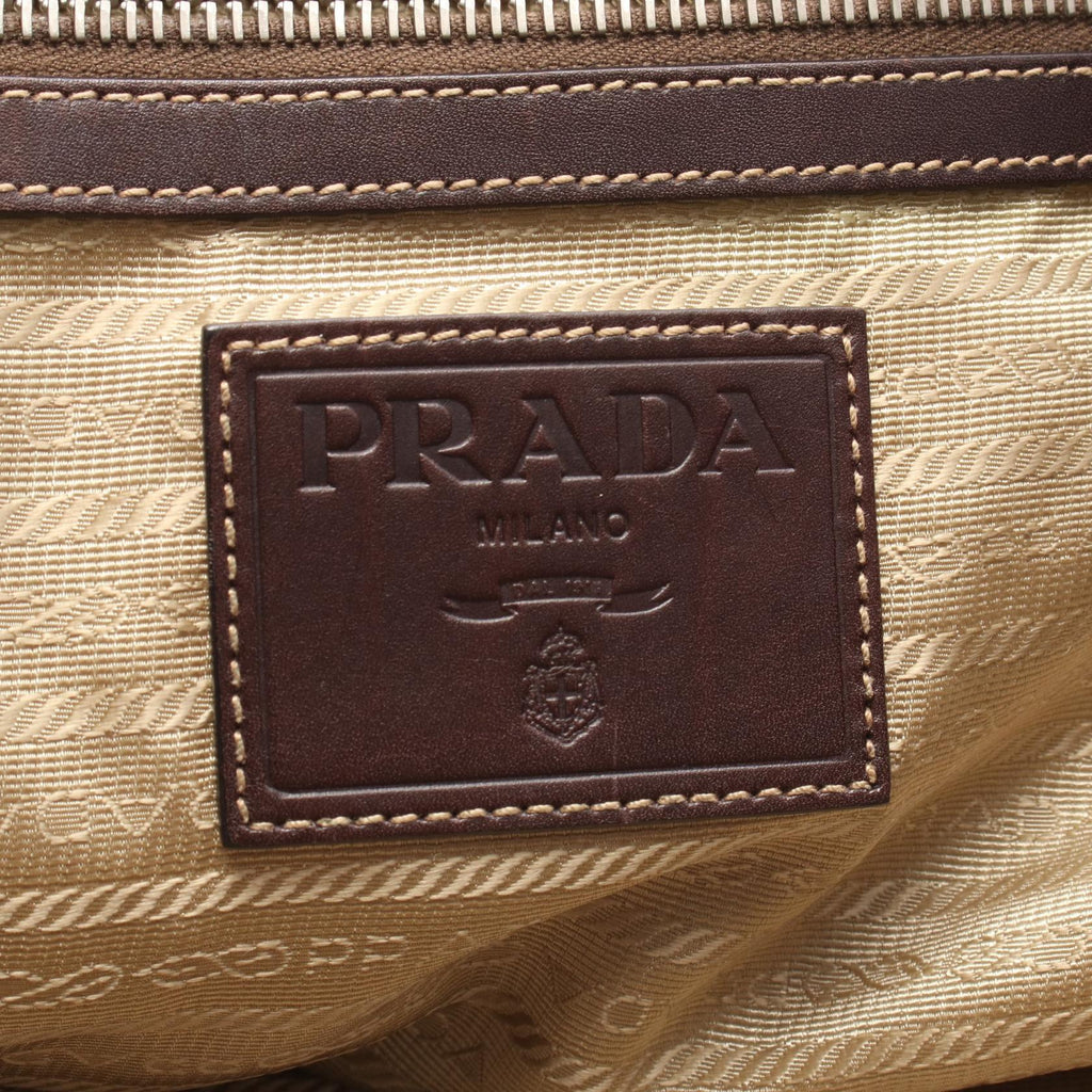 Prada Logo Jacquard Tote · Canvas Leather
