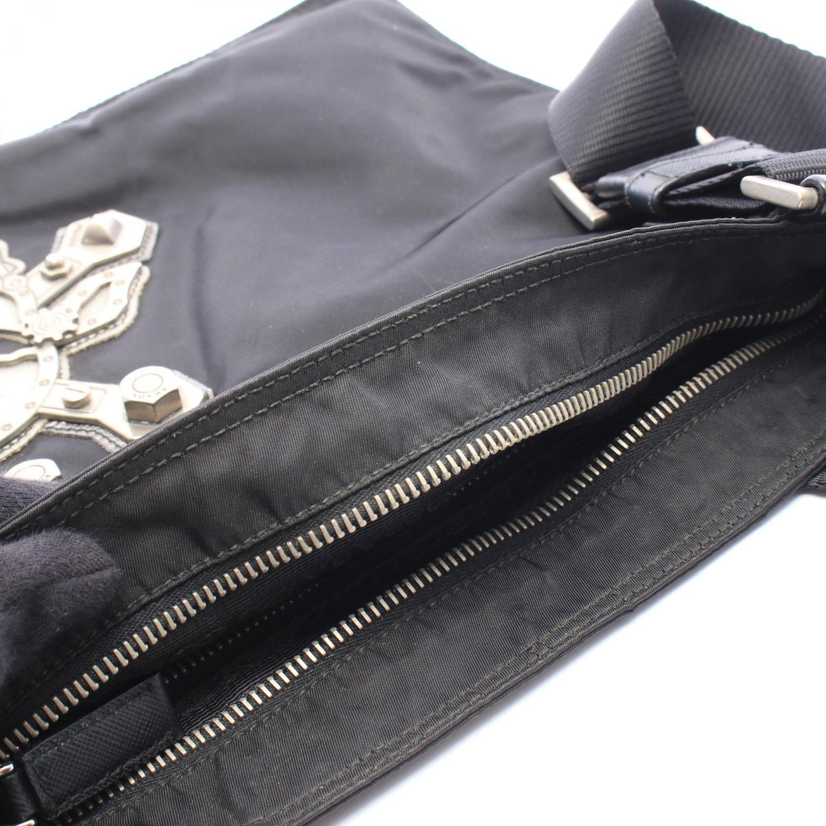 PRADA Skull Studs · Nylon Triangle Logo