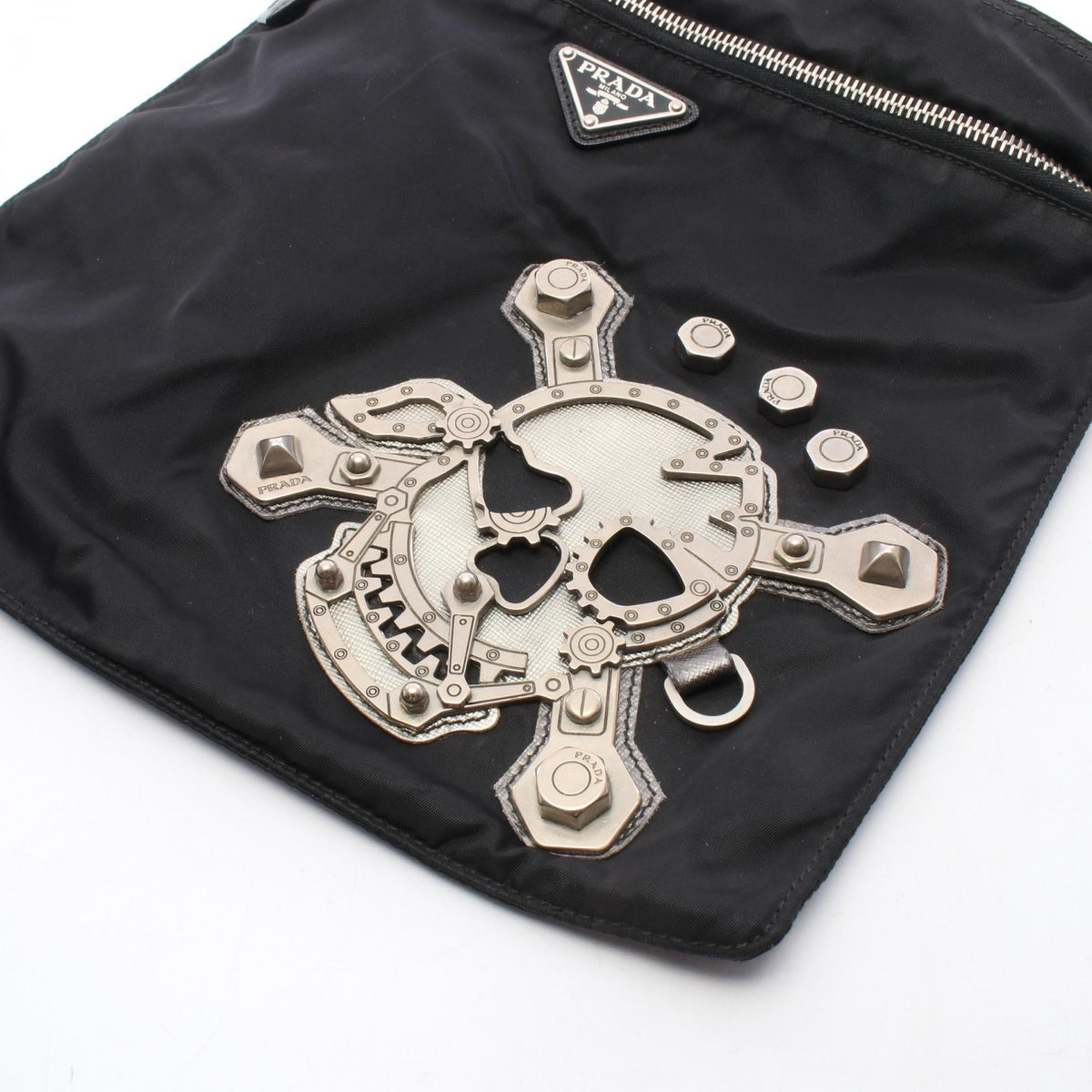 PRADA Skull Studs · Nylon Triangle Logo