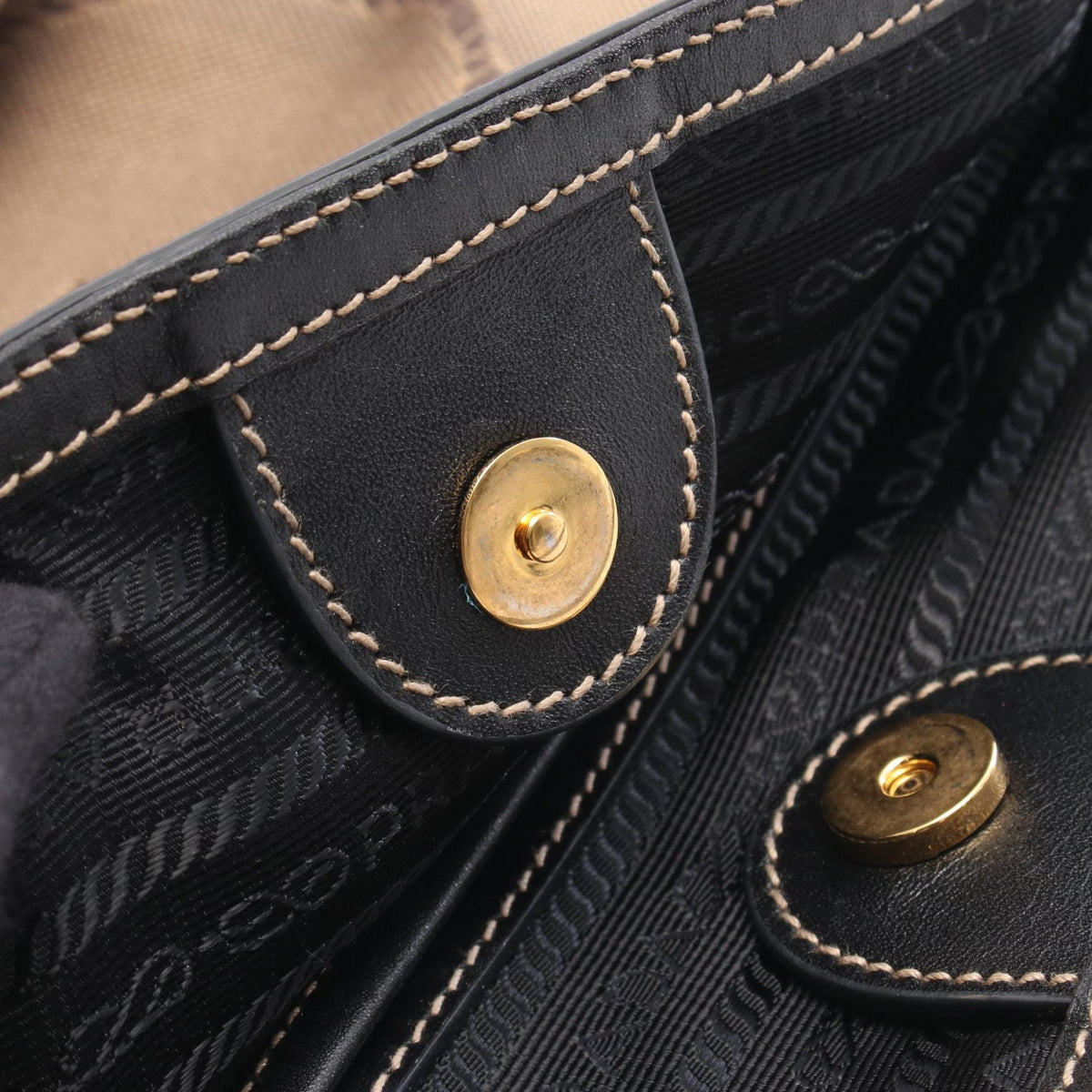 Prada Logo Jacquard · Canvas & Leather Tote