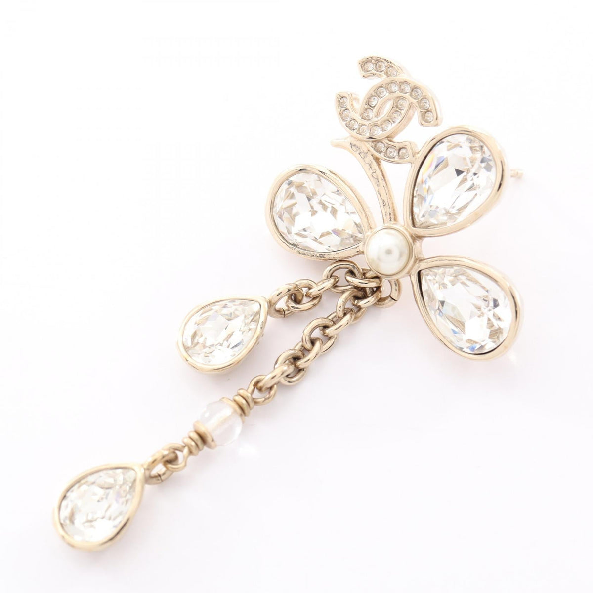Chanel Flower Drop Earrings · Crystal Pearl