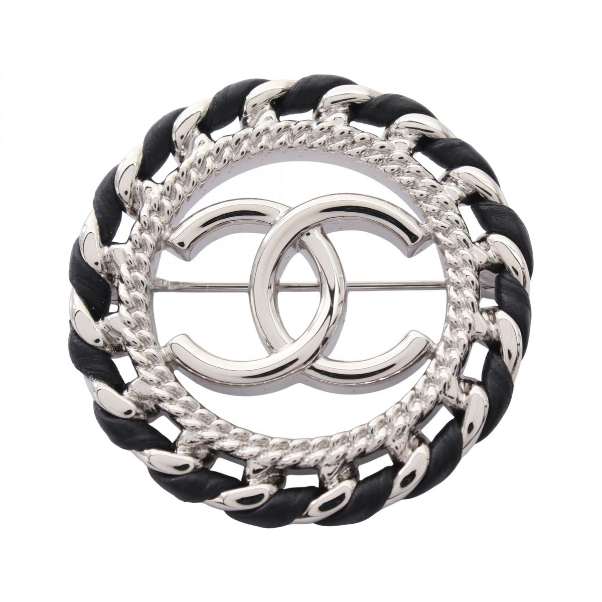 CHANEL CC Circle Brooch · Leather
