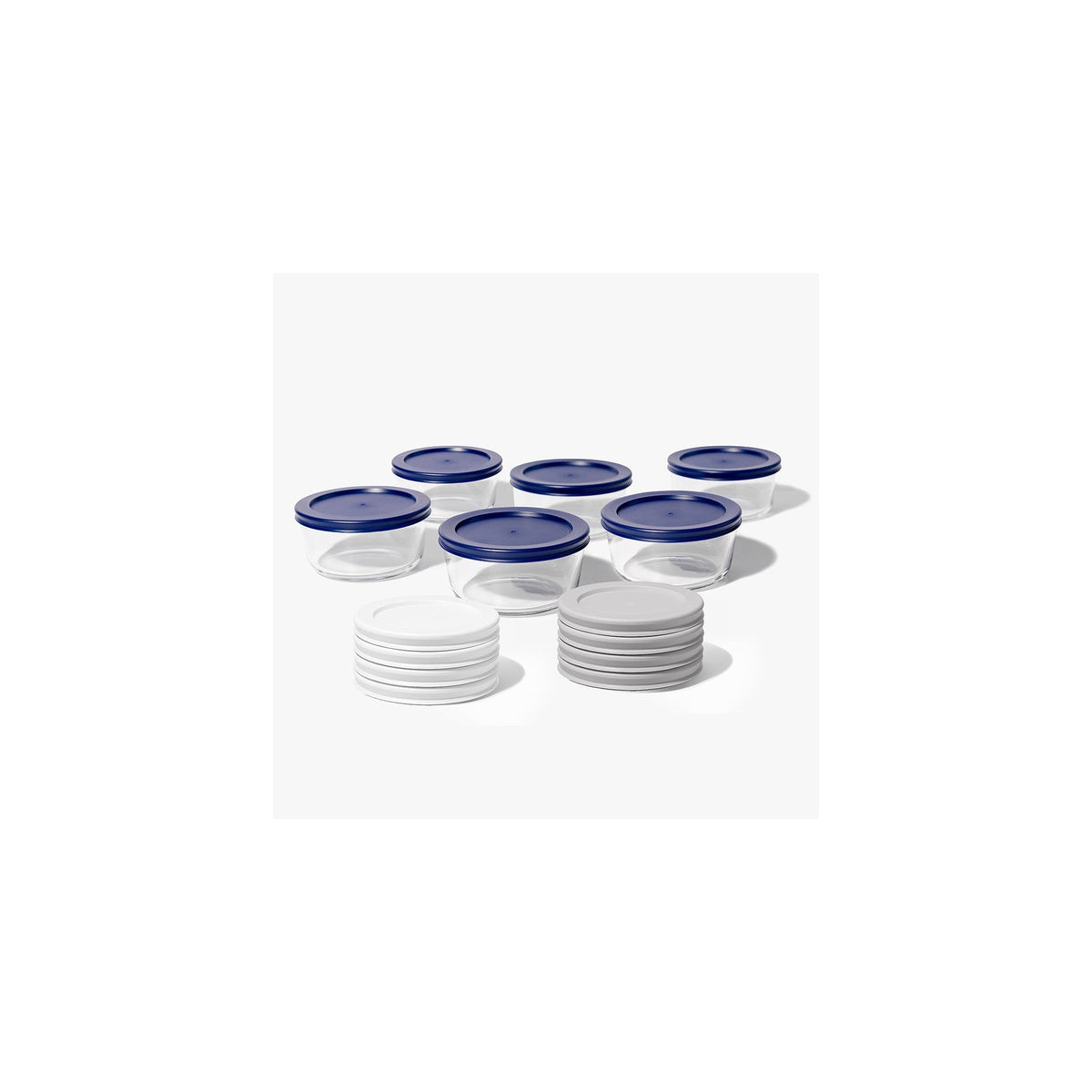 12 Piece Set (2 Cup / 16Oz) Round Glass Storage Containers With Lids, Grey