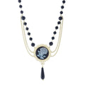 Graziella 23K Gold Plated Carved Rose & Black Onyx Multi Strand Necklace