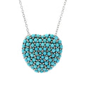 Platinum Plated Campitos Turquoise Pave Puffy Heart Pendant w/ Chain