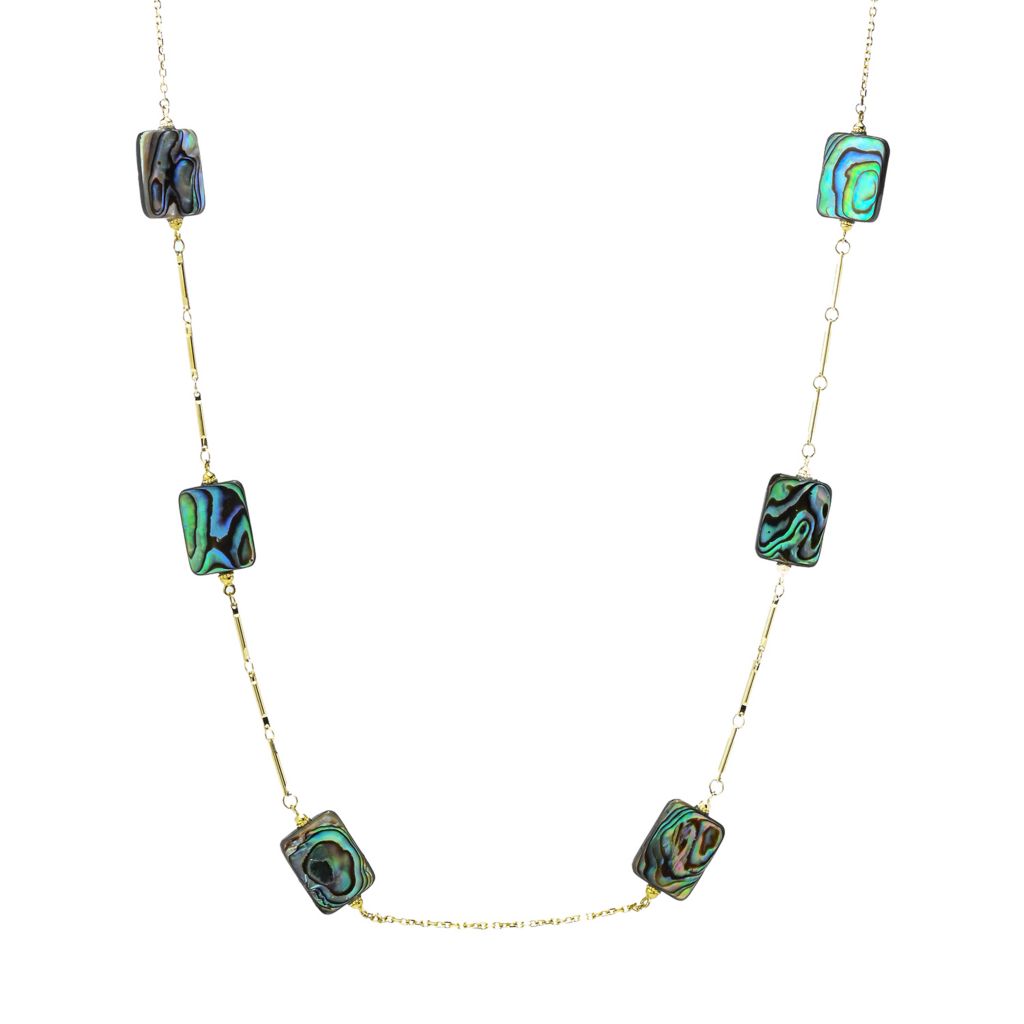 Claire Vessot Designs 14K Gold Plated 16x12mm Abalone Station Bar Necklace