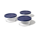 6 Piece Set (4 Cup / 32Oz) Round Glass Storage Containers With Lids, Blue