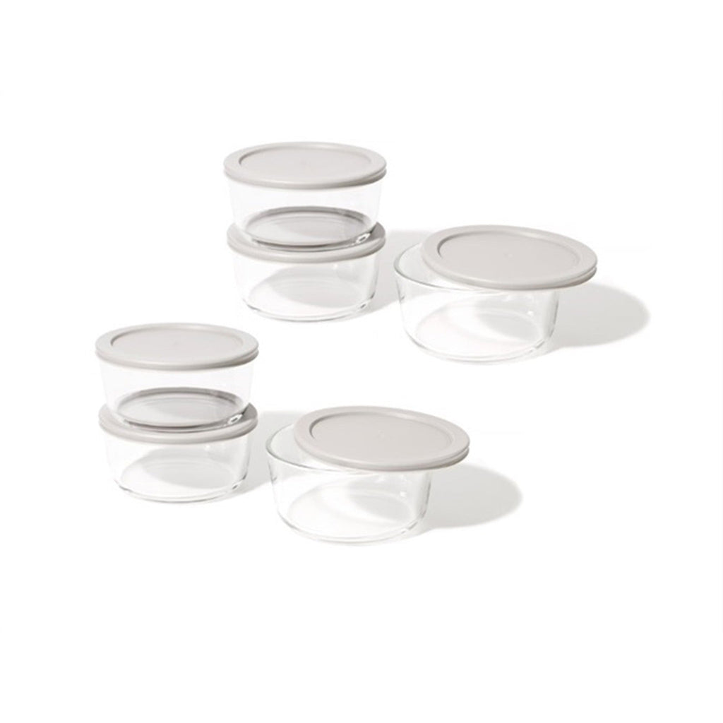 12 Piece Set (4 Cup / 32Oz) Round Glass Storage Containers With Lids, Grey