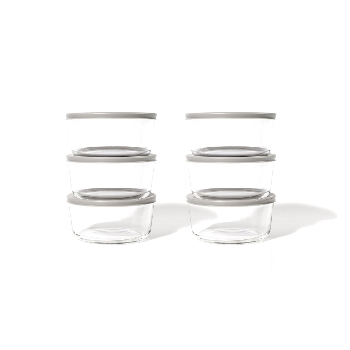 12 Piece Set (4 Cup / 32Oz) Round Glass Storage Containers With Lids, Grey