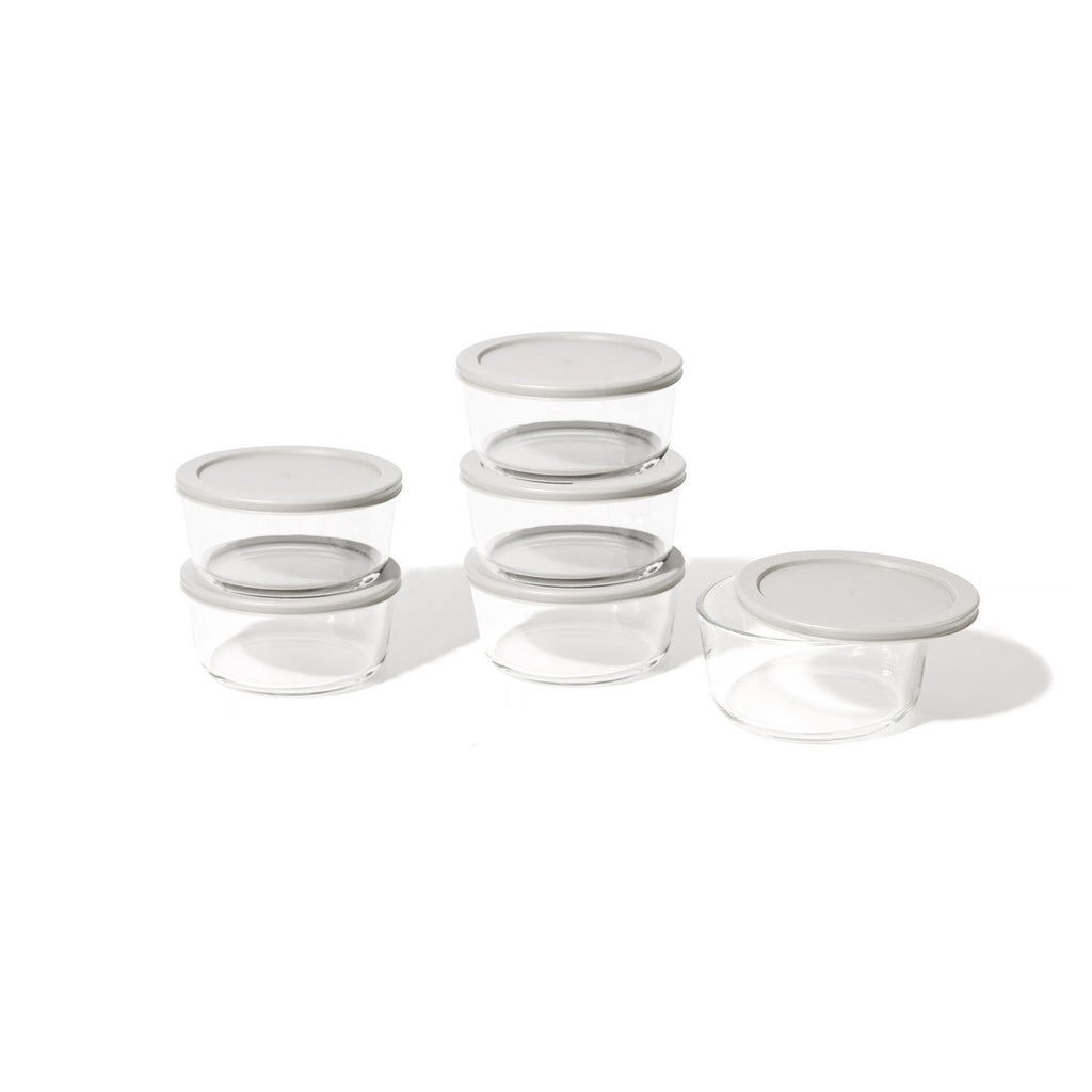 12 Piece Set (4 Cup / 32Oz) Round Glass Storage Containers With Lids, Grey