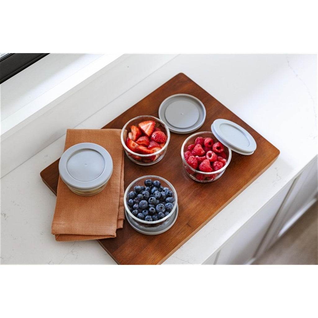 16 Piece Set (1 Cup / 8Oz) Round Glass Storage Containers With Lids, Grey