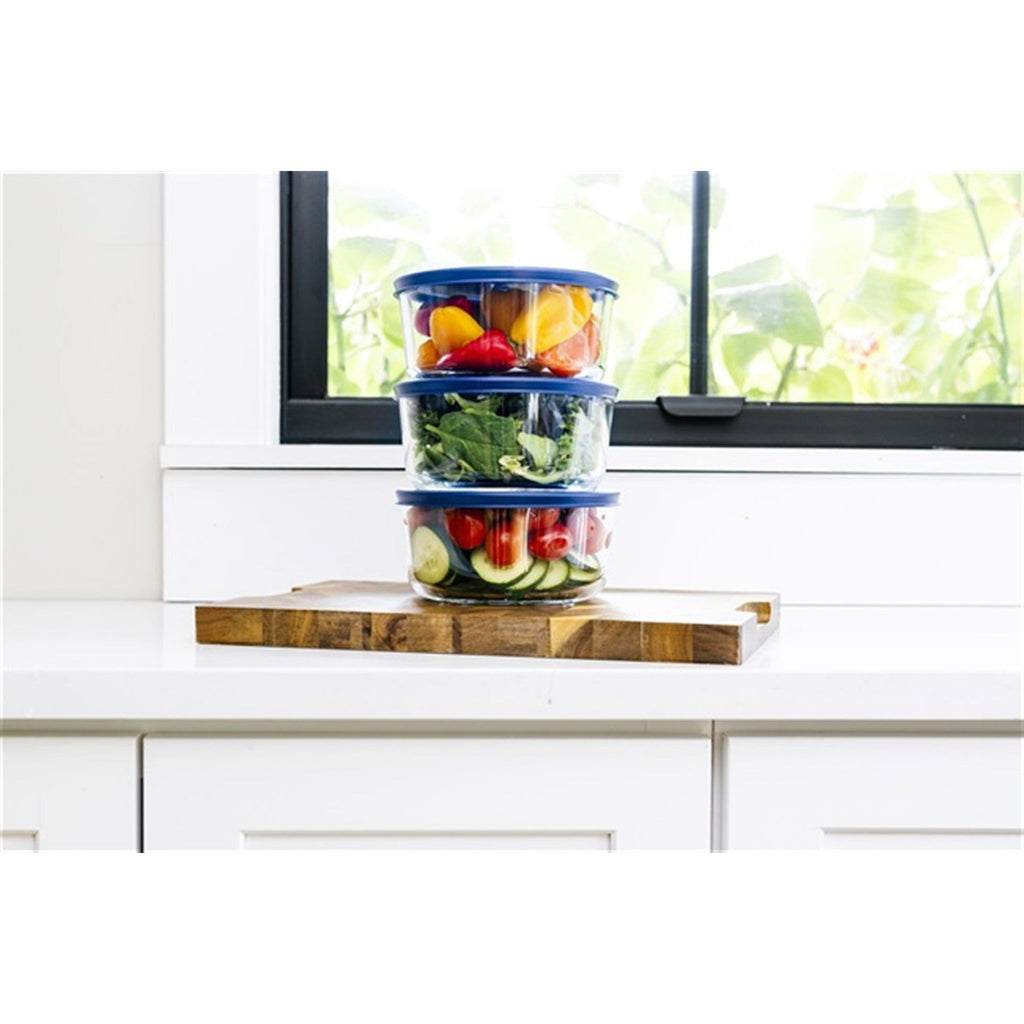 12 Piece Set (4 Cup / 32Oz) Round Glass Storage Containers With Lids, Blue