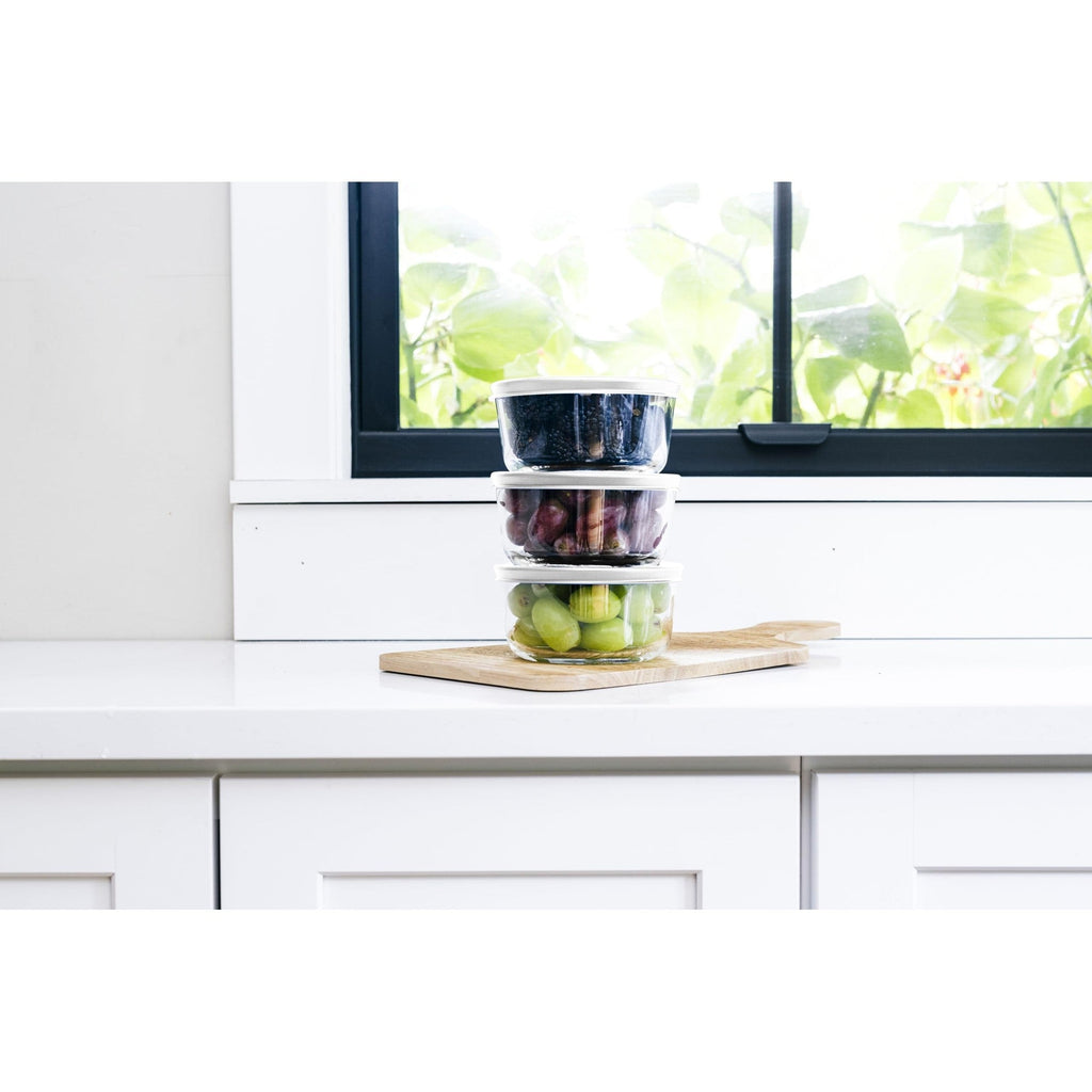 6 Piece Set (2 Cup / 16Oz) Round Glass Storage Containers With Lids, White