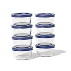 16 Piece Set (7Oz) Round Glass Storage Containers With Lids, Blue
