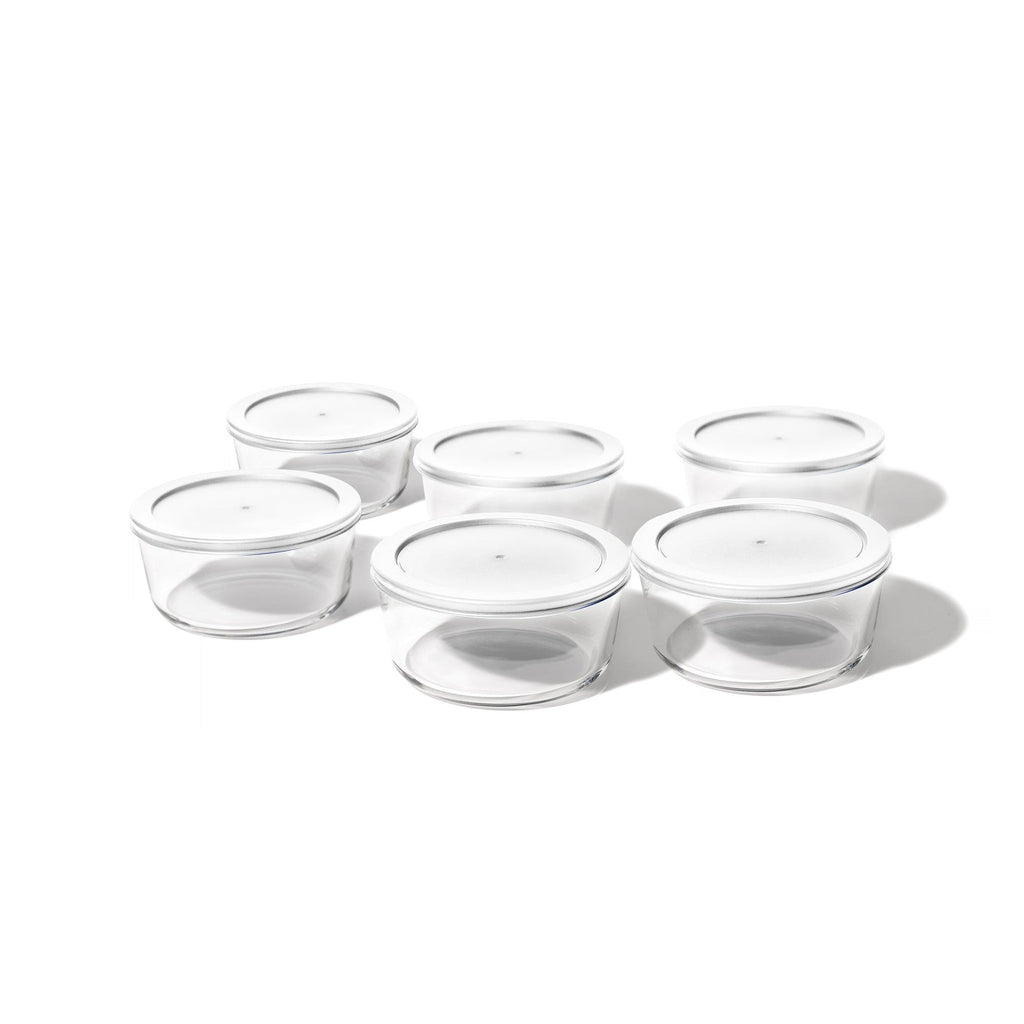 12 Piece Set (4 Cup / 32Oz) Round Glass Storage Containers With Lids, White