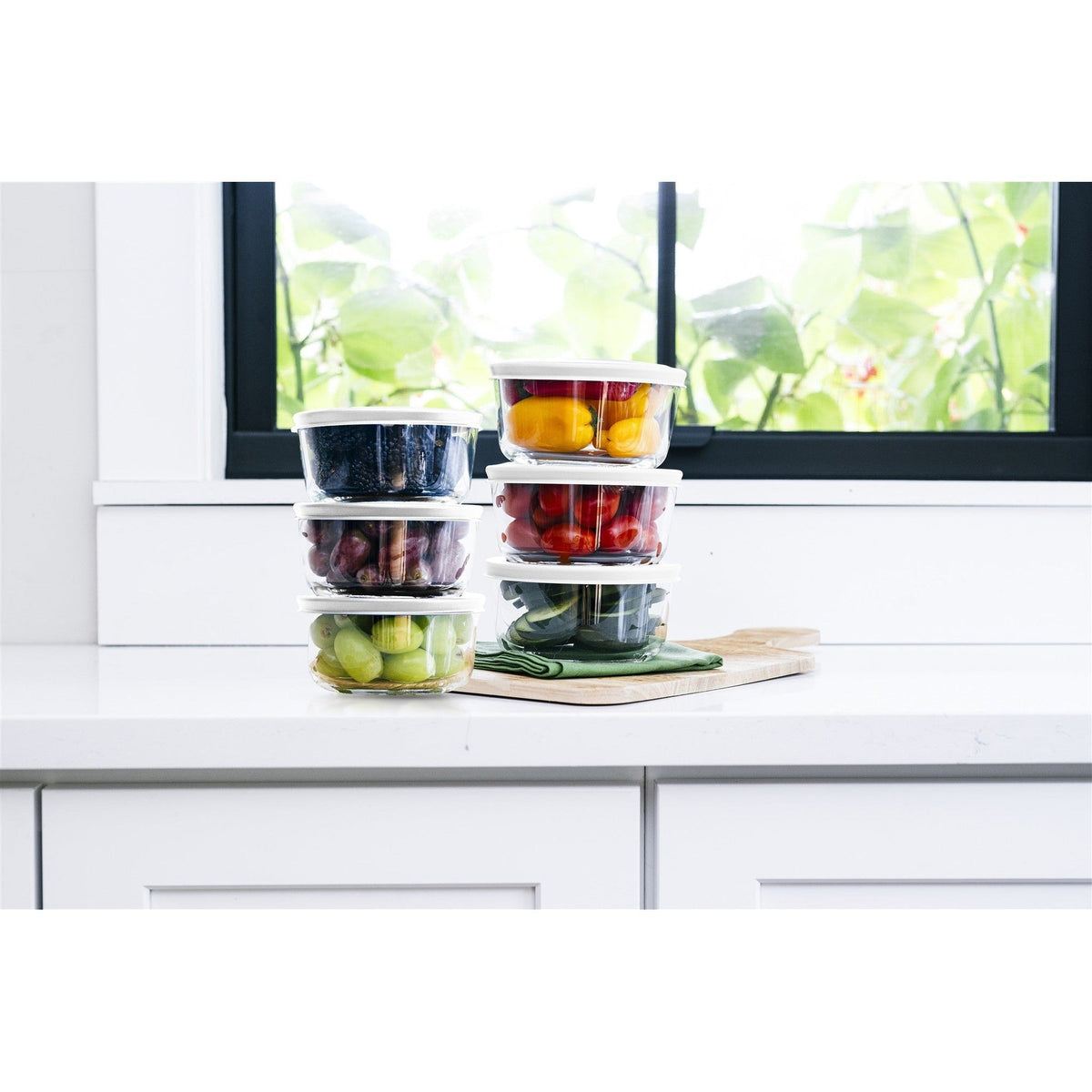 12 Piece Set (4 Cup / 32Oz) Round Glass Storage Containers With Lids, White