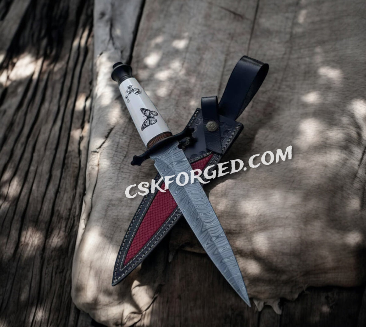 Bone Shaker Damascus Sword– Hand-Forged Biker’s Battle Black Chrome Accent