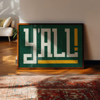 Y'all Typography Green and Gold Wall Art Print Poster Decor