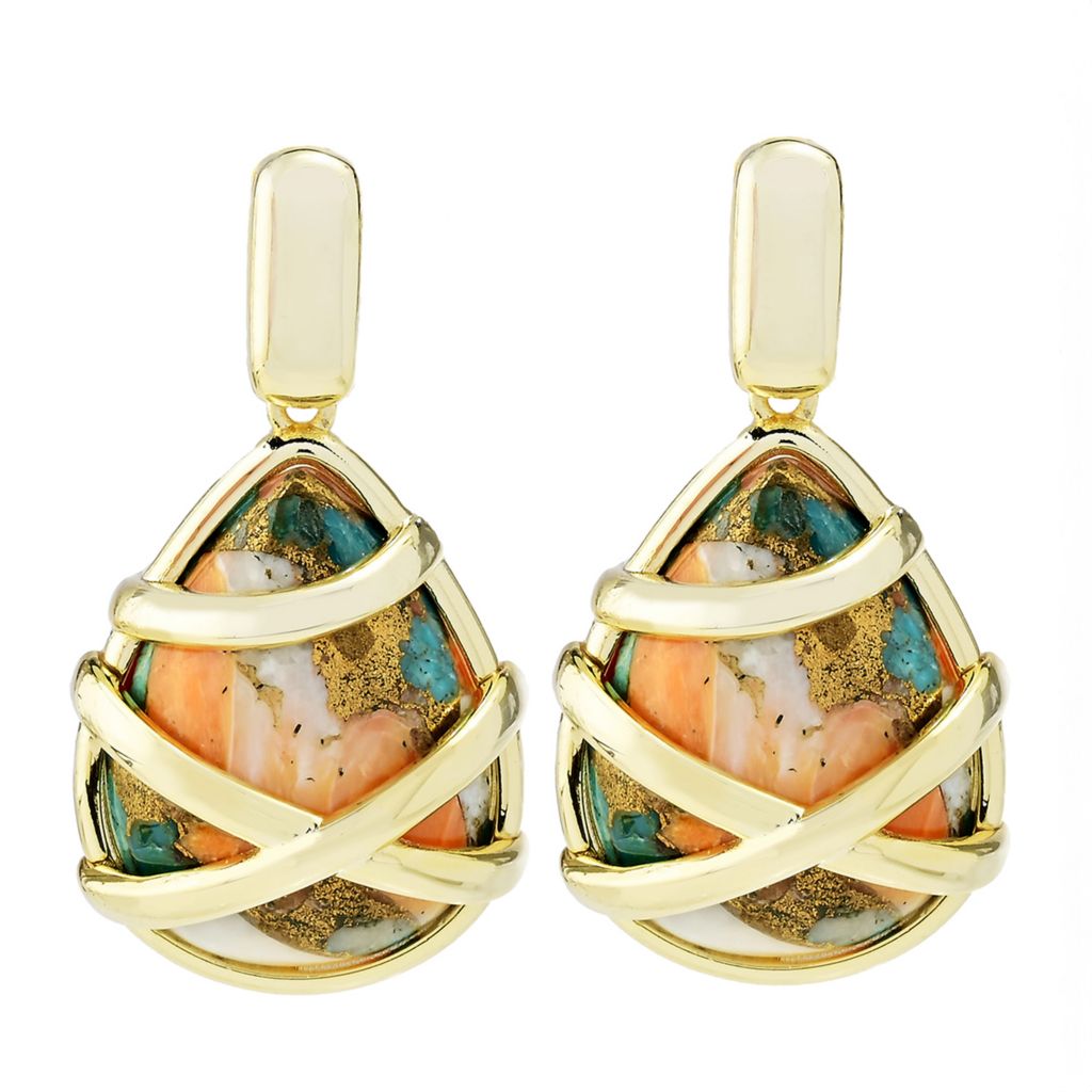 Aurelia 18K Gold Plated 20x15mm Pear Shape Spiny Oyster Earrings