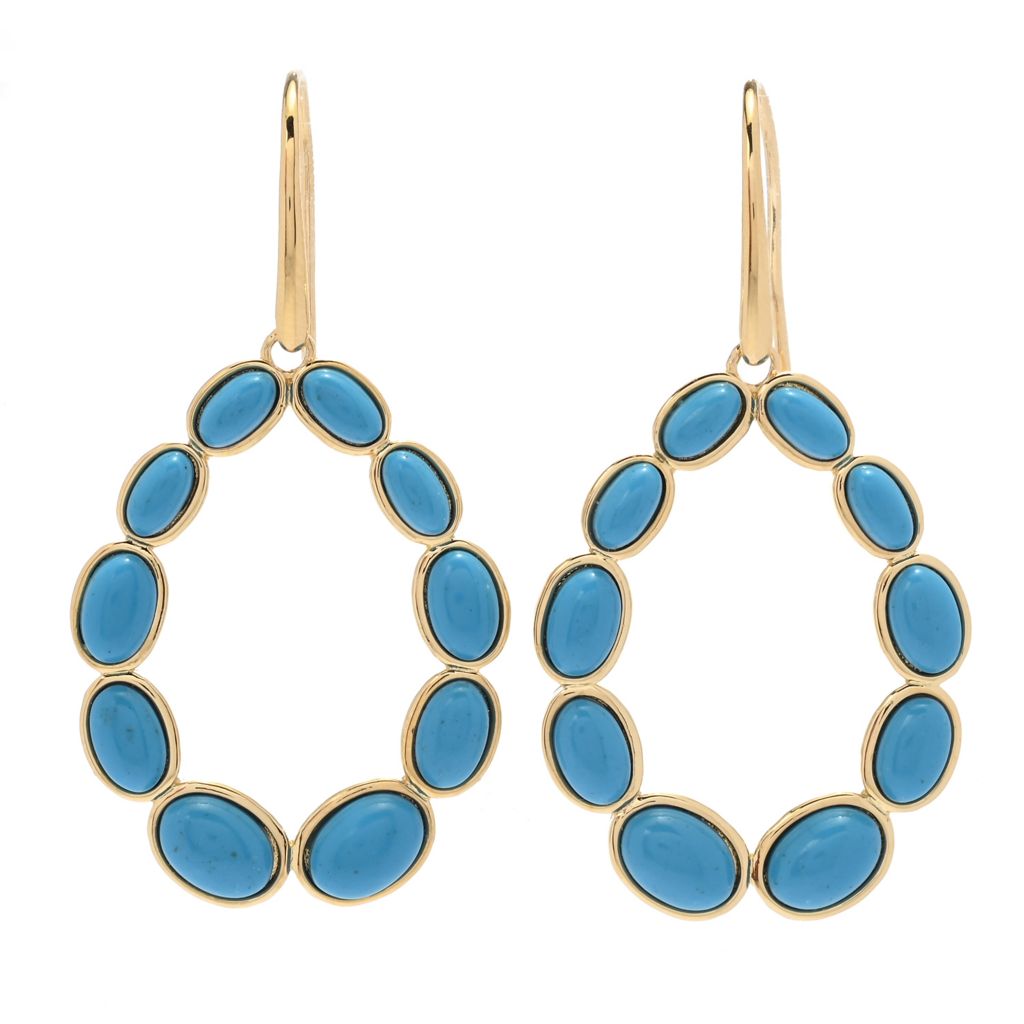 Verona Gioielli 18K Gold Plated Turquoise Pear Shape 1.75" Drop Earrings