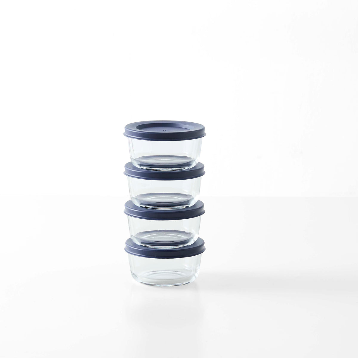8 Piece Set (1 Cup / 8Oz) Round Glass Storage Containers With Lids, Blue