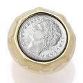 VOGA Collection 18K Gold Polished Electroform Genuine 100 Lire Coin Ring