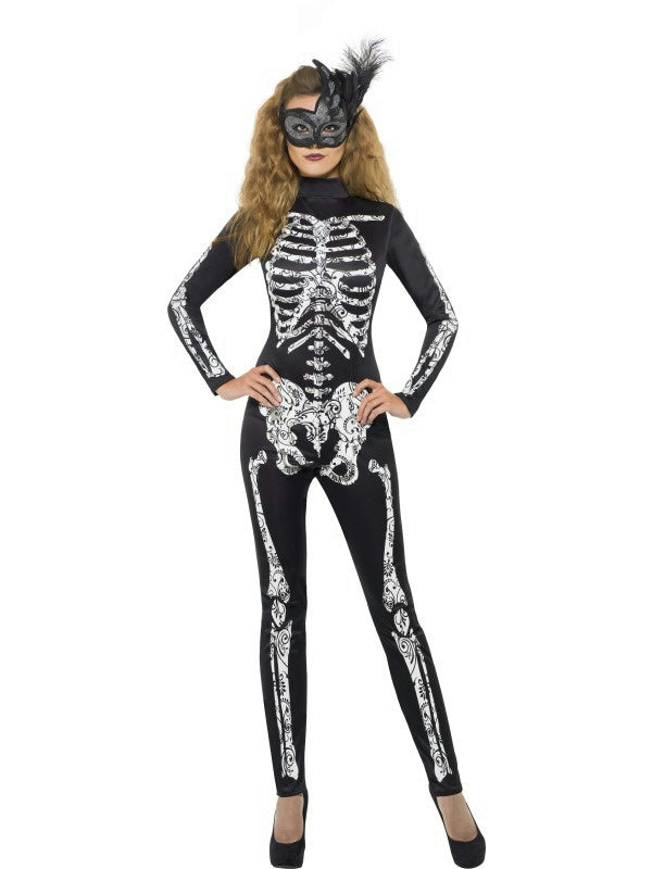 Women's Soleil Skeleton Cat Suit Adult Costume Size Large