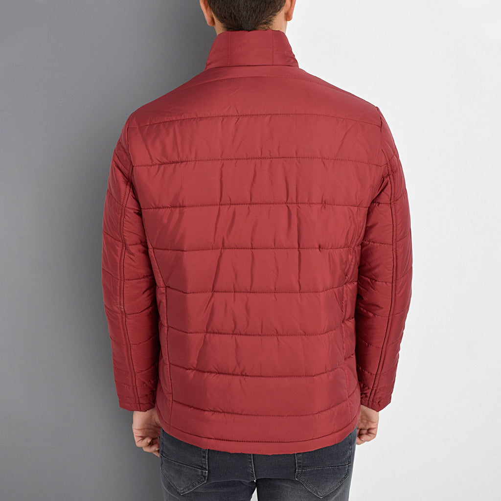 Mock Neck Striped Quilted Jacket // Burgundy