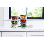 12 Piece Set (2 Cup / 16Oz) Round Glass Storage Containers With Lids, Grey