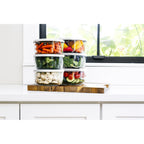 12 Piece Set (4 Cup / 32Oz) Round Glass Storage Containers With Lids, White