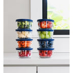 16 Piece Set (7Oz) Round Glass Storage Containers With Lids, Blue