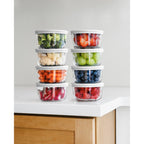 16 Piece Set (7Oz) Round Glass Storage Containers With Lids, White