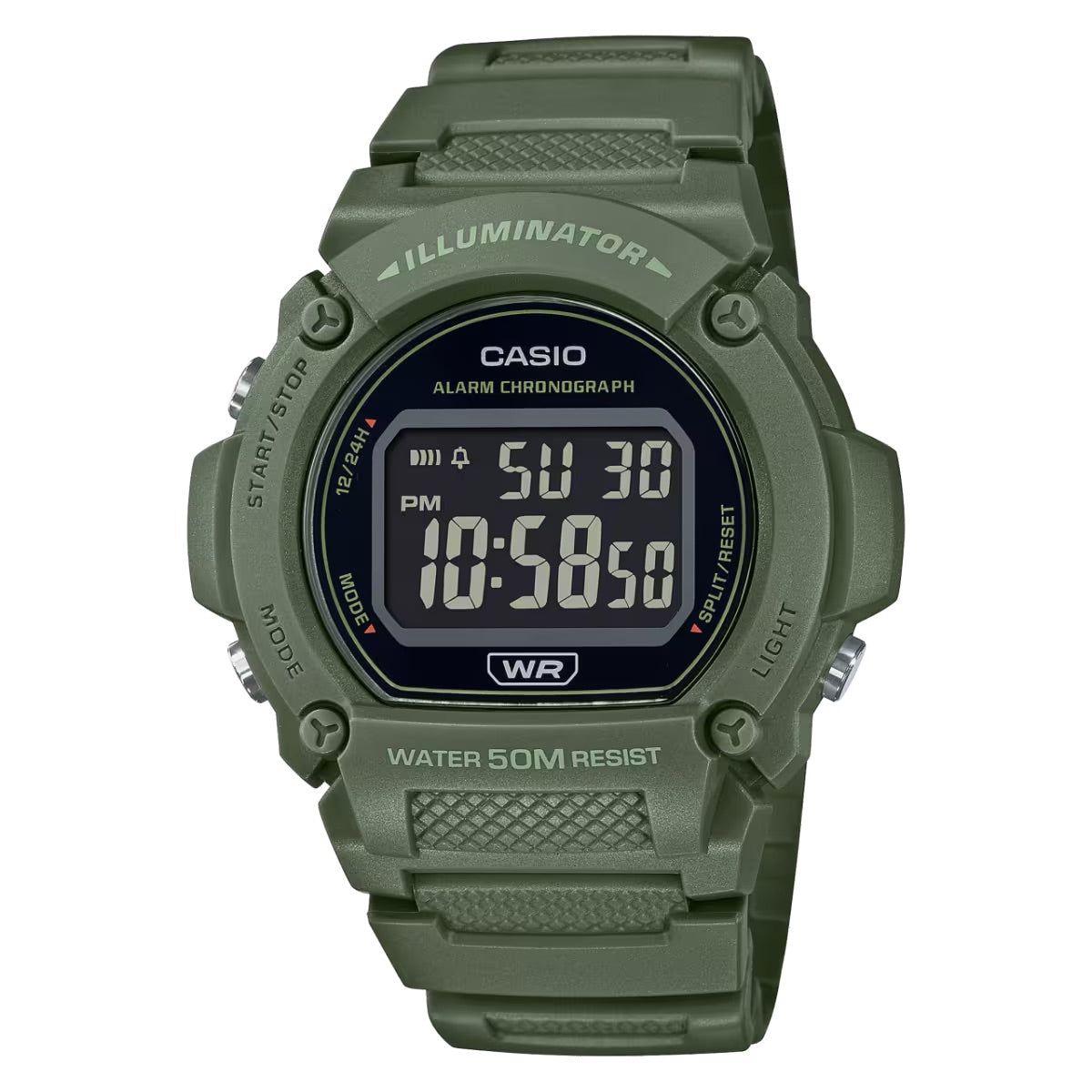 Casio Men's Classic Green Digital Watch with Black Dial - W-219HC-3BVCF