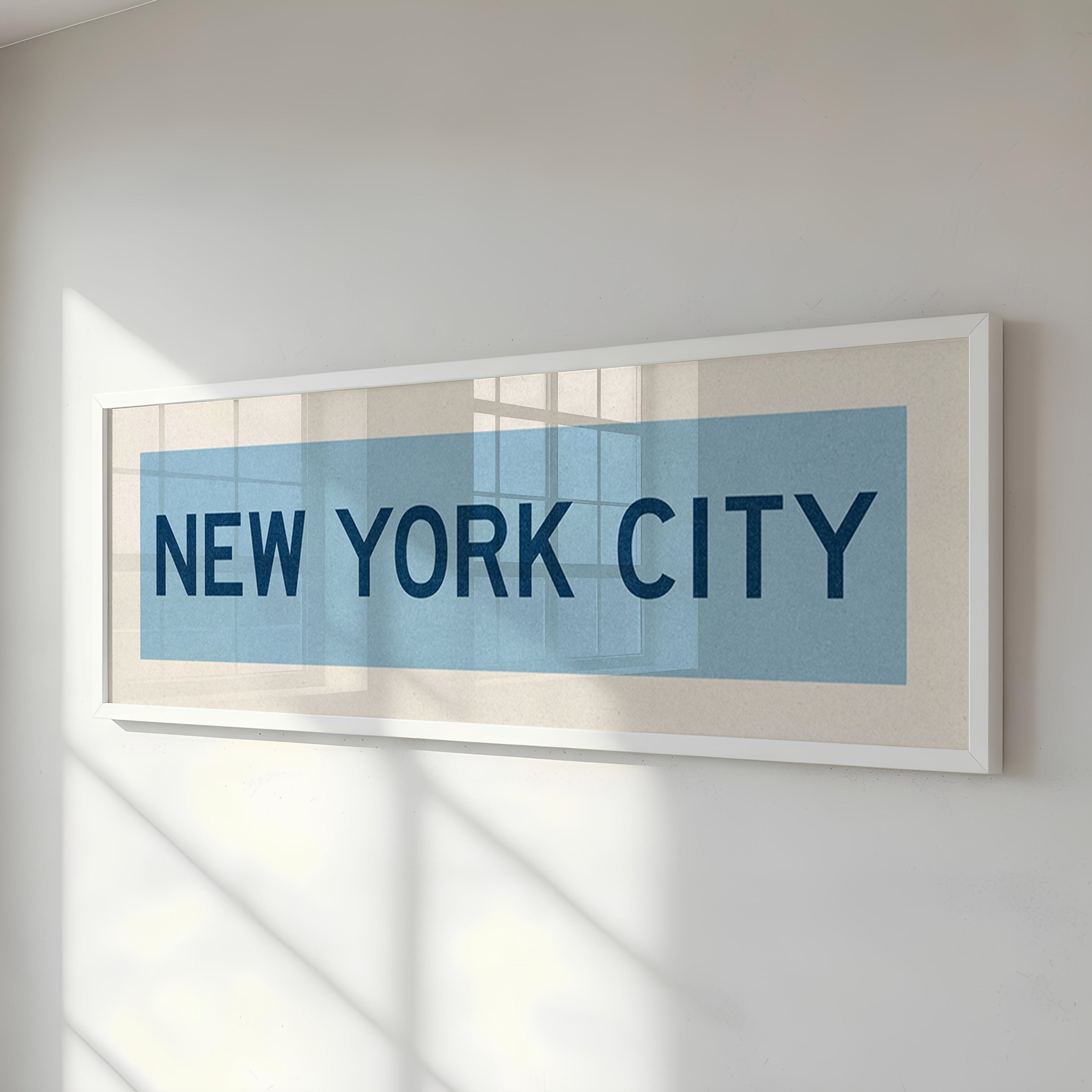 Framed New York City Columbia Blue and Navy Bus Scroll