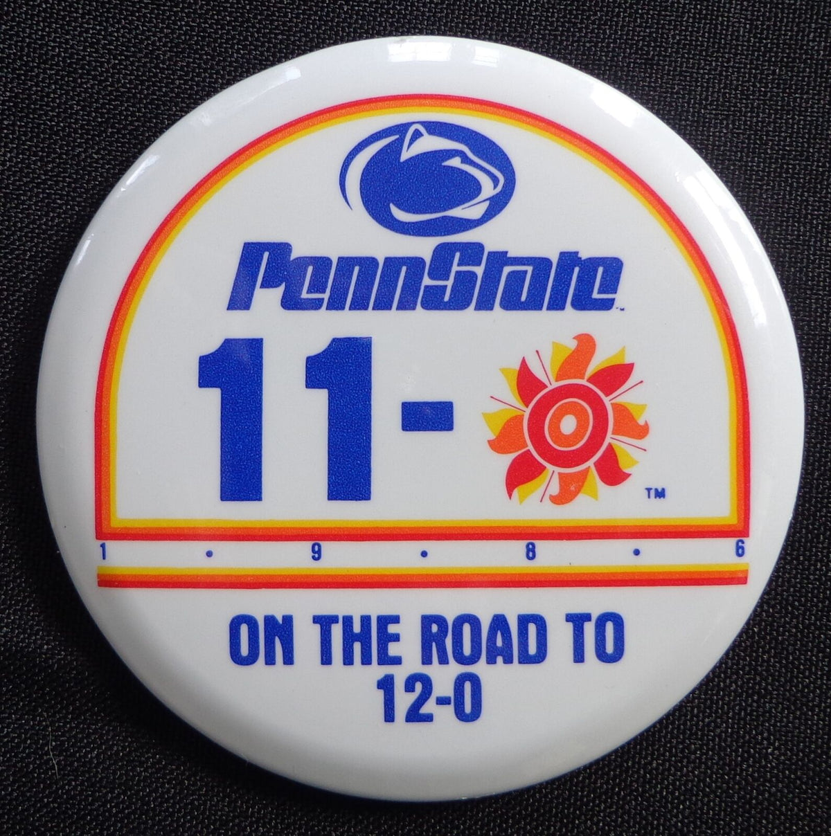 Vintage 1986 Penn State Sunkist Fiesta Bowl 3 inch Button Pin