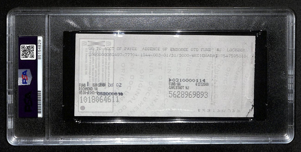 Johnny Unitas HOF Signed/Auto 2000 Bank Check Colts PSA/DNA MINT 9 192612