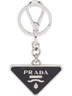 Prada Men Saffiano Leather And Metal Keychain